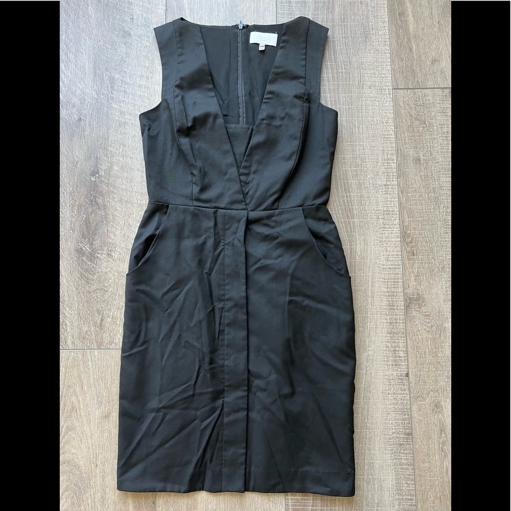 Adam Lippes V-Neck Wool/Cashmere Dress in Black